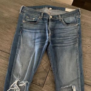Rag & Bone distressed knee skinny jeans.